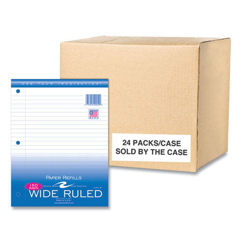 Loose Leaf Paper, 8 X 10.5, 3-hole Punched, Wide Rule, White, 150 Sheets/pack, 24 Packs/carton, Ships In 4-6 Business Days