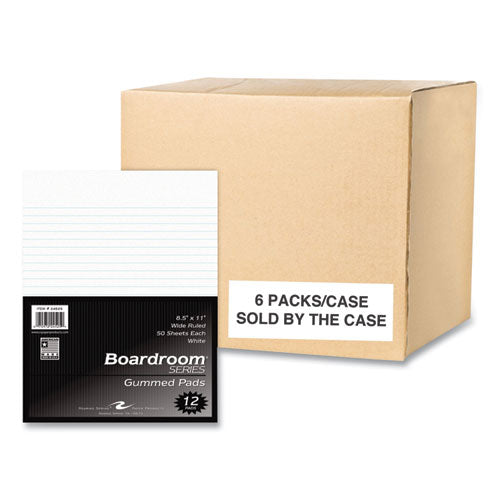 Boardroom Gummed Pad, Wide Rule, 50 White 8.5 X 11 Sheets, 72/carton, Ships In 4-6 Business Days