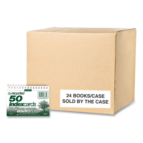 Environotes Wirebound Recycled Index Cards, Narrow Rule, 3 X 5, White, 50 Cards, 24/carton, Ships In 4-6 Business Days