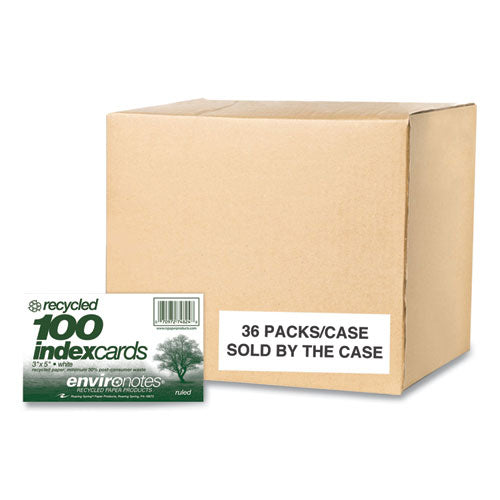 Environotes Recycled Index Cards, Narrow Rule, 3 X 5 White, 100 Cards, 36/carton, Ships In 4-6 Business Days