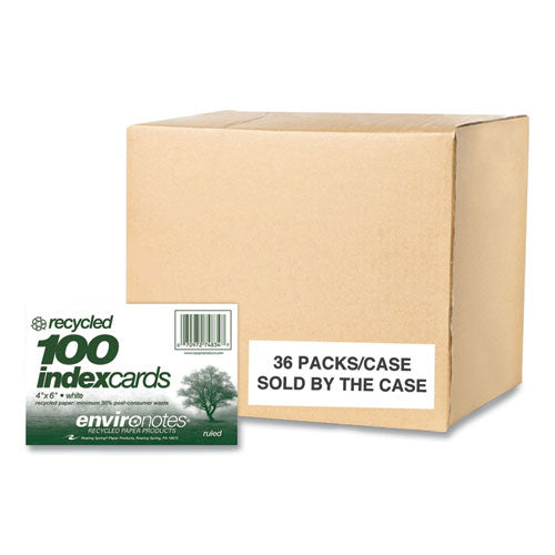 Environotes Recycled Index Cards, Narrow Ruled, 4 X 6, White, 100 Cards, 36/carton, Ships In 4-6 Business Days