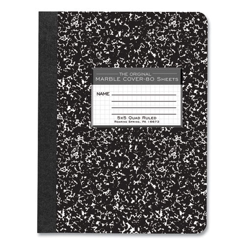 Hardcover Composition Book, Quadrille 5 Sq/in Rule, Black Marble Cover, (80) 9.75 X 7.5 Sheet, 48/ct, Ships In 4-6 Bus Days