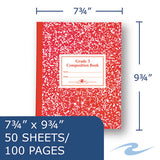 Grade School Ruled Composition Book, Manuscript, Red, 9.75 X 7.75, 50 Sheets