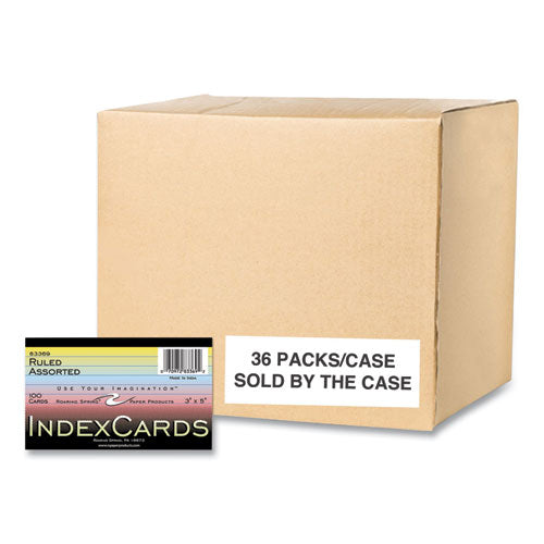 Colored Index Cards, 3 X 5, Assorted Colors, 100/pack, 36 Packs/carton, Ships In 4-6 Business Days