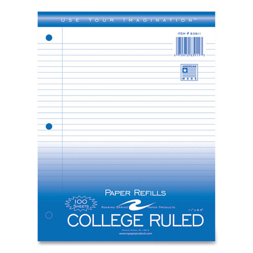 Notebook Filler Paper, 3-hole, 8.5 X 11, College Rule, 100-pack