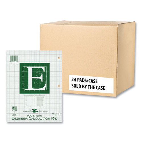 Engineer Pad, (0.5" Margins), Quad Rule (5 Sq/in, 1 Sq/in) 100 Lt Green 8.5x11 Sheets/pad, 24/ct, Ships In 4-6 Business Days