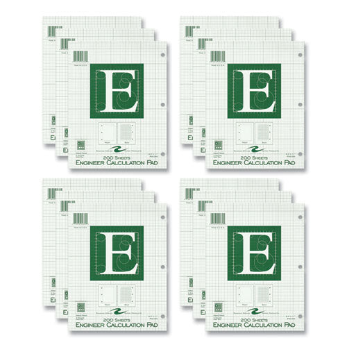 Engineer Pad, (0.5" Margins), Quad Rule (5 Sq/in, 1 Sq/in), 200 Lt Green 8.5x11 Sheets/pad, 12/ct, Ships In 4-6 Business Days