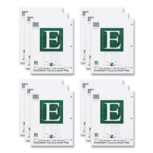 Engineer Pad, (1.25" Margin), Quad Rule (5 Sq/in, 1 Sq/in), 200 Lt Green 8.5x11 Sheets/pad, 12/ct, Ships In 4-6 Business Days