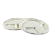 Bagasse Pfas-free Dinnerware, 3-compartment Plate, 10.24" Dia, White, 500/carton