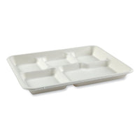 Bagasse Pfas-free Food Tray, 5-compartment, 8.26 X 10.23 X 0.94, White, Bamboo/sugarcane, 500/carton