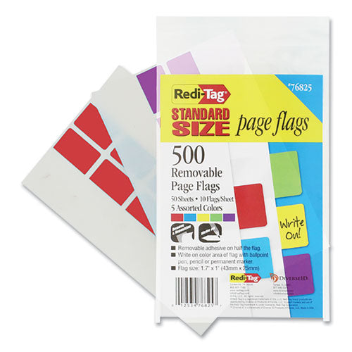 Removable Page Flags, Red-blue-green-yellow-purple, 100-color, 500-pack