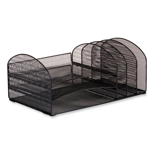 Onyx Mesh Desk Organizer W/3 Horizontal And Upright Sections, Letter Size, 19.62 X 11.32 X 8.5, Black, Ships In 1-3 Bus Days