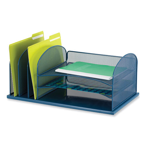 Onyx Desk Organizer W/three Horizontal And Three Upright Sections,letter Size,19.25x11.5x8.25,blue,ships In 1-3 Business Days