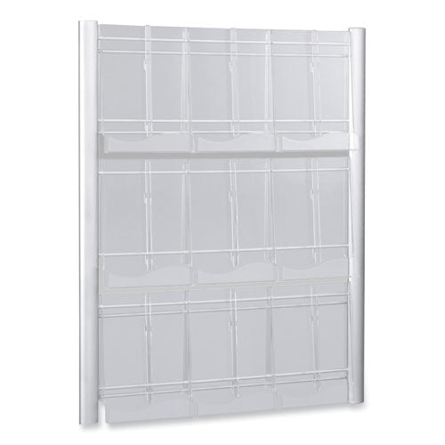 Luxe Magazine Rack, 9 Compartments, 31.75w X 5d X 41h, Clear/silver, Ships In 1-3 Business Days