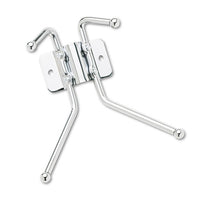 Metal Wall Rack, Two Ball-tipped Double-hooks, 6.5w X 3d X 7h, Chrome Metal