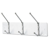 Metal Wall Rack, Three Ball-tipped Double-hooks, 18w X 3.75d X 7h, Satin Metal