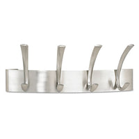 Metal Coat Rack, Steel, Wall Rack, Two Hooks, 7w X 4.5d X 5.25h, Brushed Nickel