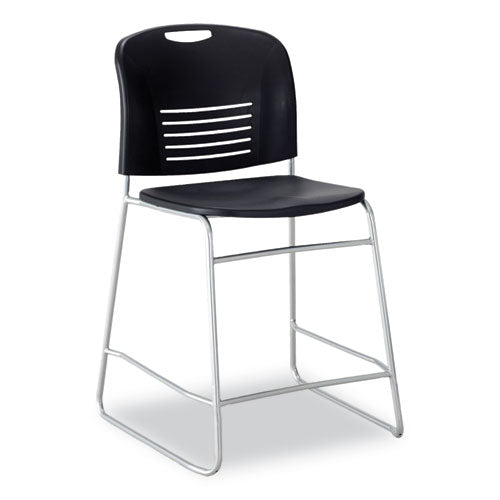 Vy Counter Height Chair, Supports Up To 350 Lb, 25" Seat Height, Black Seat, Black Back, Silver Base