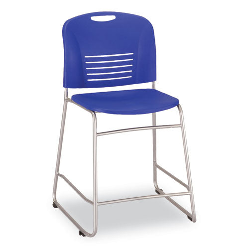 Vy Counter Height Chair, Supports Up To 350 Lb, 25" Seat Height, Blue Seat, Blue Back, Silver Base