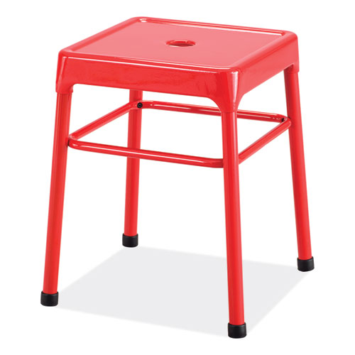 Steel Guestbistro Stool, Backless, Supports Up To 250 Lb, 18" Seat Height, Red Seat, Red Base, Ships In 1-3 Business Days