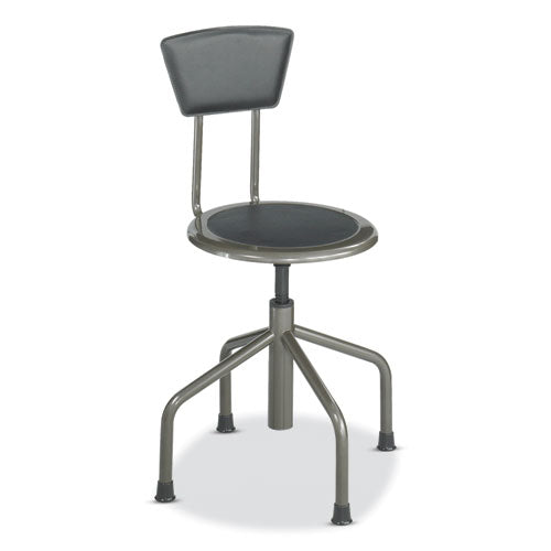Diesel Low Base Stool W/back, Supports 250lb, 16" To 22" High Black Seat, Black Back, Pewter Base, Ships In 1-3 Business Days