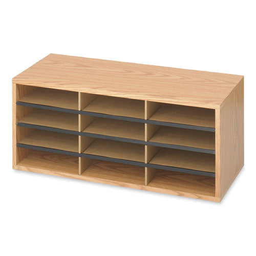 Wood/corrugated Literature Organizer, 12 Compartments, 29 X 12 X 12, Medium Oak, Ships In 1-3 Business Days