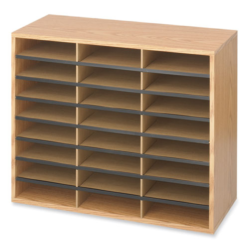 Wood/corrugated Literature Organizer, 24 Compartments, 29 X 12 X 23.5, Medium Oak, Ships In 1-3 Business Days