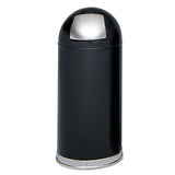 Dome Receptacle With Spring-loaded Door, Round, Steel, 15 Gal, Black