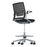Thesis Flex Back Stool W/arms, Supports Up To 250 Lb, 21.5" To 29.5" Black High Seat, Silver Base, Ships In 1-3 Business Days