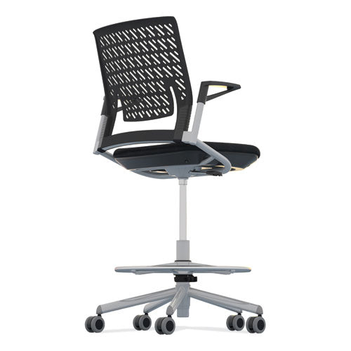 Thesis Flex Back Stool W/arms, Supports Up To 250 Lb, 21.5" To 29.5" Black High Seat, Silver Base, Ships In 1-3 Business Days