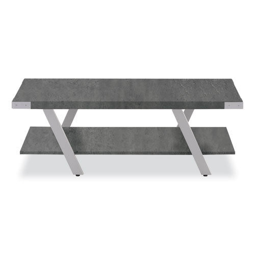 Coffee Table, Rectangular. 48 X 23.75 X 16, Stone Gray Top, Silver Base, Ships In 1-3 Business Days