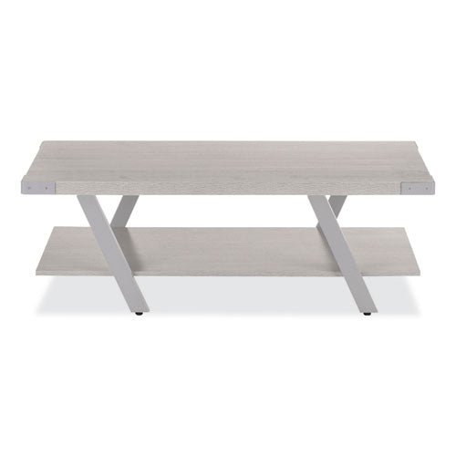 Coffee Table, Rectangular, 51 X 23.78 X 16, White Ash Top, Silver Base , Ships In 1-3 Business Days