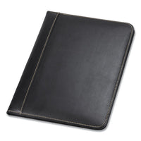 Contrast Stitch Leather Padfolio, 8 1-2 X 11, Leather, Black