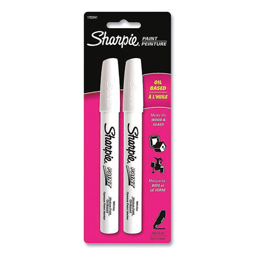 Permanent Paint Marker, Medium Bullet Tip, White, 2-pack