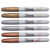 Metallic Fine Point Permanent Markers, Bullet Tip, Gold-silver-bronze, 6-pack