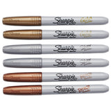 Metallic Fine Point Permanent Markers, Bullet Tip, Gold-silver-bronze, 6-pack