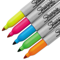 Neon Permanent Markers, Fine Bullet Tip, Assorted Colors, 5-pack