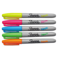 Neon Permanent Markers, Fine Bullet Tip, Assorted Colors, 5-pack