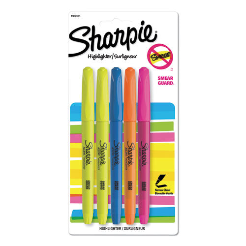 Pocket Style Highlighters, Chisel Tip, Assorted Colors, 5-set