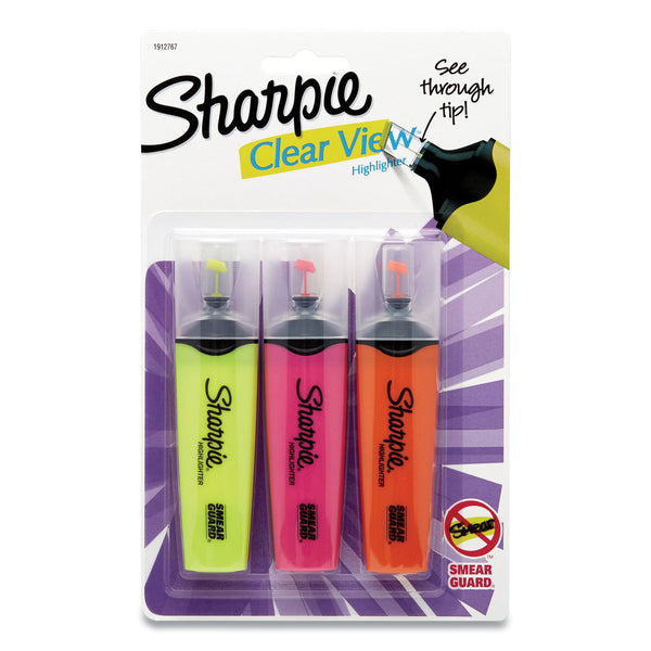 Clearview Tank-style Highlighter, Assorted Ink Colors, Chisel Tip, Assorted Barrel Colors, 3-pack