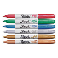 Metallic Fine Point Permanent Markers, Bullet Tip, Blue-green-red, 6-pack