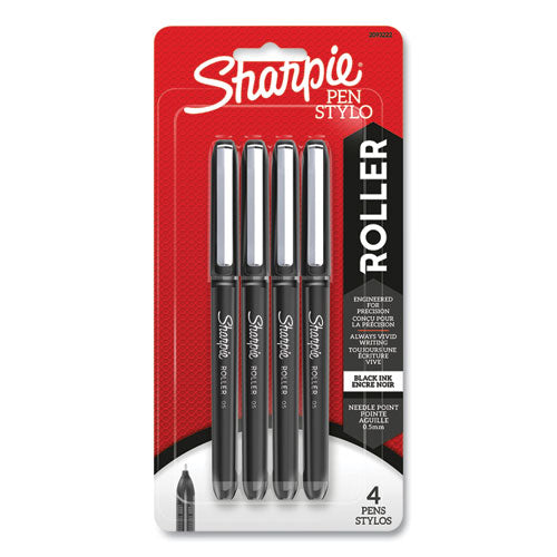 Professional Design Roller Ball Pen, Stick, Fine 0.5 Mm, Black Ink, Black Barrel, 4-pack