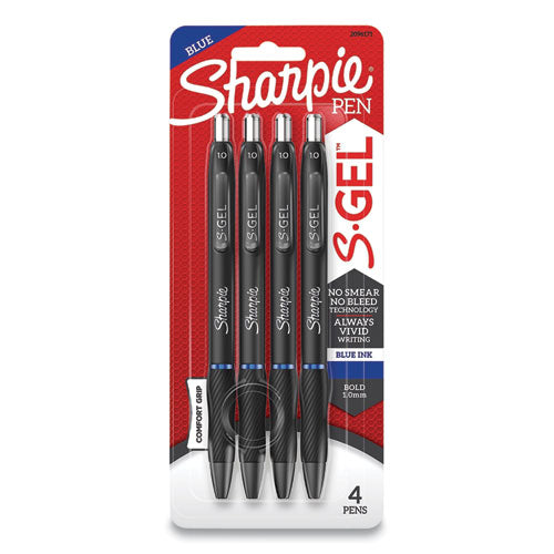 S-gel High-performance Gel Pen, Retractable, Bold 1 Mm, Blue Ink, Black Barrel, 4-pack