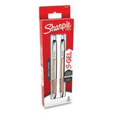 S-gel Premium Metal Barrel Gel Pen, Retractable, Medium 0.7 Mm, Black Ink, Champagne Barrel, 2-pack