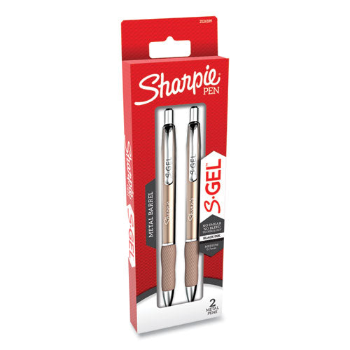 S-gel Premium Metal Barrel Gel Pen, Retractable, Medium 0.7 Mm, Black Ink, Champagne Barrel, 2-pack