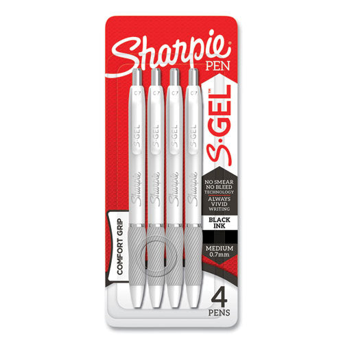 S-gel Fashion Barrel Gel Pen, Retractable, Medium 0.7 Mm, Black Ink, Pearl White Barrel, 4-pack