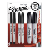 Mixed Point Size Permanent Markers, Assorted Tips, Black, 6-pack