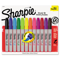Brush Tip Permanent Marker, Twin Tip, Brush/ultra-fine Tip, Assorted Colors, 12/pack