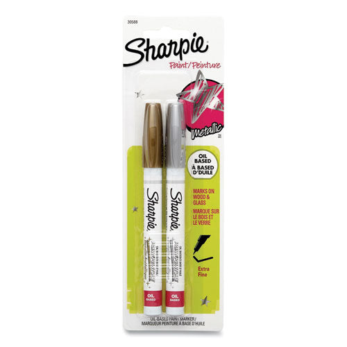 Permanent Paint Marker, Fine Bullet Tip, Assorted Metallic Colors, 2-pack
