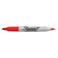 Twin-tip Permanent Marker, Fine-extra-fine Bullet Tip, Red, Dozen
